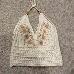 Amazon Cream and Orange Embroidered Crop Top